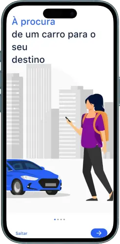Ecrã da aplicação à procura de um carro para o destino